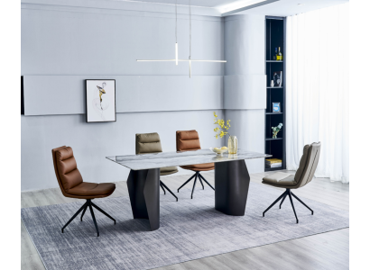 Elegante mobili da sala da pranzo Tavolo da pranzo grigio 4 sedie in ecopelle Singole