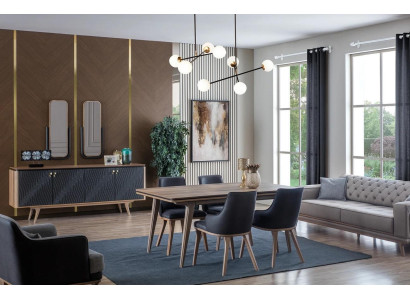 Set da pranzo di lusso Tavolo da pranzo + 4 sedie + credenza con 2 specchi Nuovo