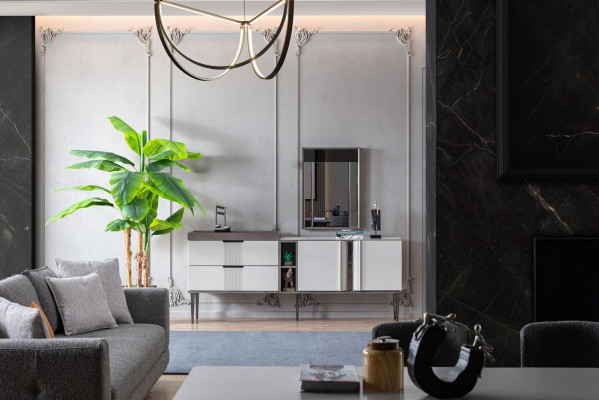 Set da pranzo di lusso Exclusive con credenza e 2 specchi, novità.