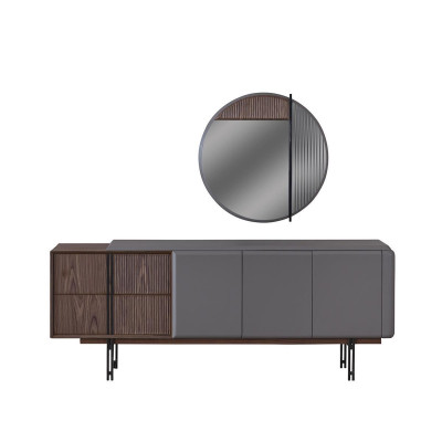 Set da pranzo composto da tavolo da pranzo 4 sedie e credenza con specchio 7 pezzi.