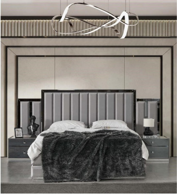 Camera da letto completa Letto matrimoniale Comodini 4 pezzi Grigio Armadio