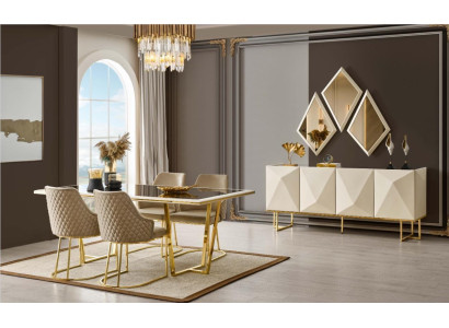 Set da pranzo di lusso con tavolo da pranzo e sedie beige 11 pezzi per la sala da pranzo.