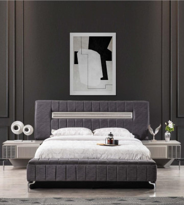 Set da camera da letto con letto matrimoniale, comodini 4 pezzi grigio armadio