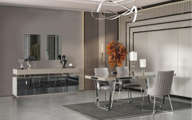 Zona pranzo gruppo da pranzo tavolo da pranzo sedie 7 pezzi legno grigio