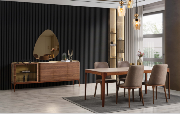 Mobile con specchio credenza mobiletto in legno marrone cassettiera design