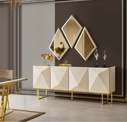 Mobile credenza con specchio beige in legno