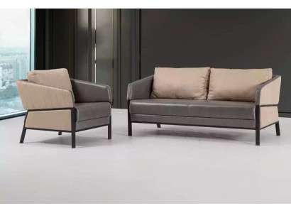 Divano grigio a due posti, divano moderno per ufficio, divano imbottito design.