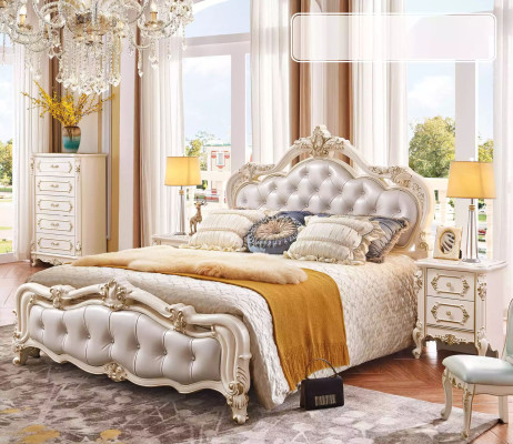 Set da camera da letto Letto 2 comodini Tavolo trucco Sgabello Cassettone 6 pezzi di lusso