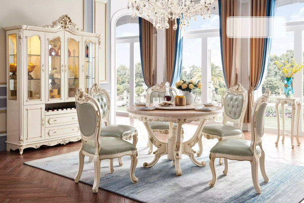 Set da pranzo 7 pezzi in legno, mobili classici, tavolo da pranzo + 6 sedie di lusso