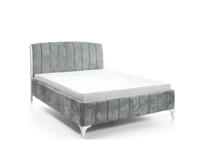 Camera da letto di lusso con letto matrimoniale grigio, letto in legno, telaio del letto.