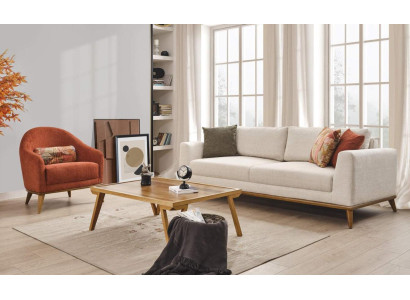 Elegante set da soggiorno Set soggiorno 3 pezzi. Moderno Beige Divano 3+3+1