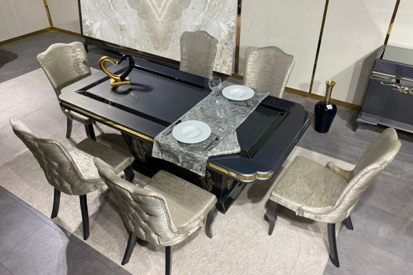 Set da pranzo 9 pezzi. Tavolo da pranzo + 6 sedie Credenza con specchio Grigio nuovo