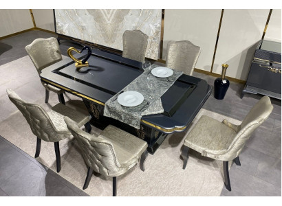 Set da pranzo 9 pezzi. Tavolo da pranzo + 6 sedie Credenza con specchio Grigio nuovo