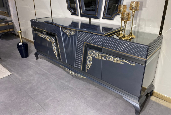 Set da pranzo 9 pezzi. Tavolo da pranzo + 6 sedie Credenza con specchio Grigio nuovo