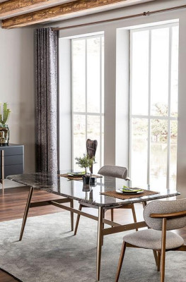 Tavolo da pranzo in marmo nero, design per sala da pranzo.