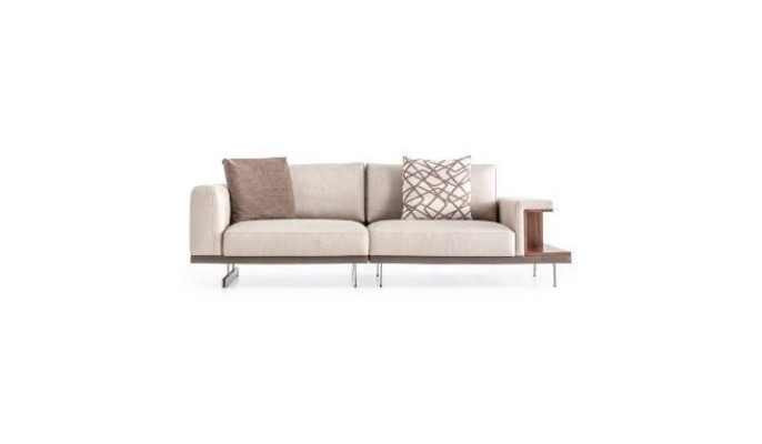 Beige moderno set di divani con tre posti e due posti in tessuto di lusso.