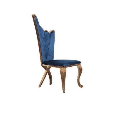 Elegante poltroncina sedia blu sedile imbottito design in metallo tessuto moderno stile