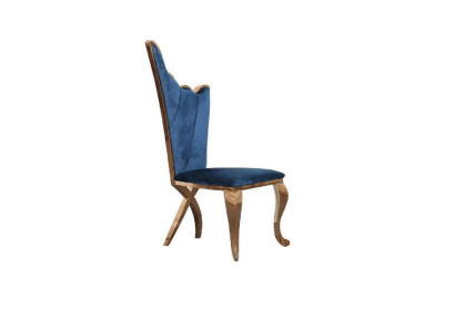 Elegante poltroncina sedia blu sedile imbottito design in metallo tessuto moderno stile