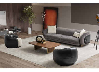 Moderno set divano grigio 3 posti con 2 poltrone set soggiorno