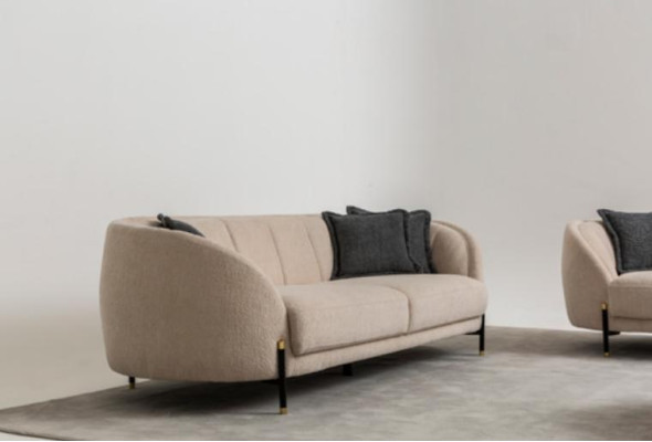 Divano moderno 3 posti beige di alta qualità, design tessile, nuovo.
