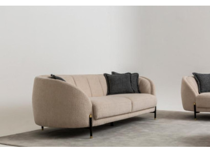 Divano moderno 3 posti beige di alta qualità, design tessile, nuovo.