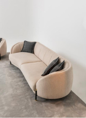 Divano moderno 3 posti beige di alta qualità, design tessile, nuovo.