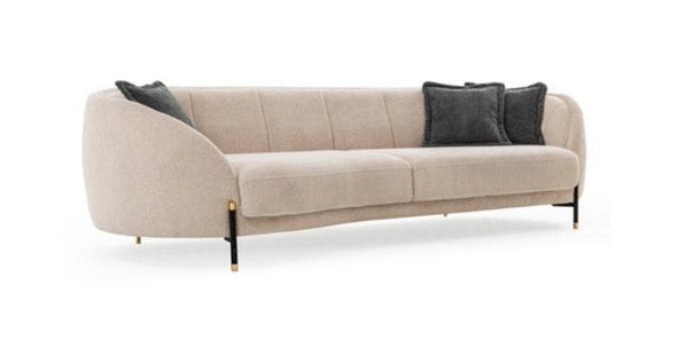 Divano moderno 3 posti beige di alta qualità, design tessile, nuovo.