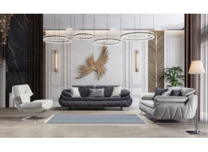 Set soggiorno 3 pezzi Nero Bianco 2x divani con poltrona Design moderno Tessuto