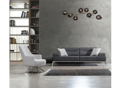 Set soggiorno 2 pezzi: divano 3 posti, poltrona 1 posto, grigio bianco, materiale tessuto.