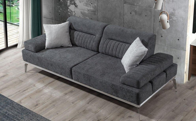 Grigio Salotto Divano moderno in tessuto a 3 posti Design di lusso Materiale tessile