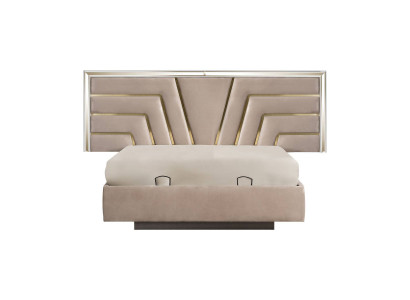 Camera da letto beige Letto matrimoniale Struttura in legno stabile Letto imbottito di design