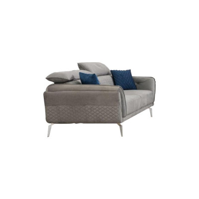 Designer divano imbottito in tessuto blu-grigio, set di divani di lusso con 2 divani a 3 posti.
