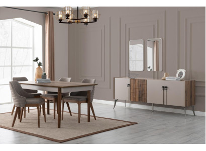 Gruppo sala da pranzo di lusso Set da pranzo di lusso Tavolo da designer Specchio Sedie