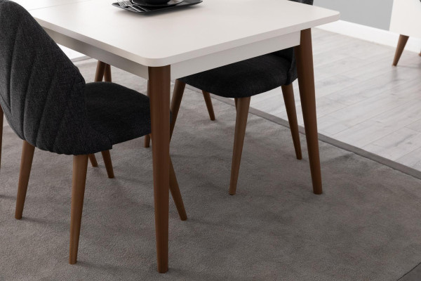 Set da pranzo, tavolo da pranzo bianco con 4 sedie imbottite, tavolo in legno di lusso, set da 5 pezzi.