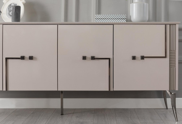 Set da sala da pranzo moderno Designer credenza a 4 ante con specchio di lusso, 2 pezzi.