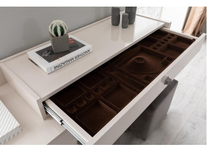 Set camera da letto beige con tavolo da toeletta e specchio design e sgabello 3 pezzi.