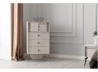 Sala da Pranzo Cassettiera Bianca 4x Cassetti Cassettiera in Legno Armadio in Legno Mobili