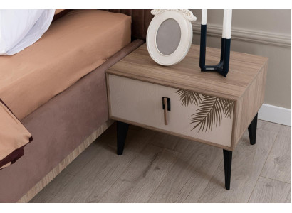 Comodino beige da designer, mobili da camera da letto di lusso in legno, comodini.