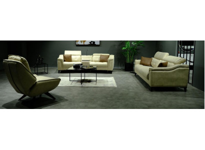 Sedia in pelle beige Soggiorno Poltrona da club Design Singolo Mobile di lusso  Translated into Italian: Sedia in pelle beige Salotto Poltrona da club Design Singolo Mobile di lusso