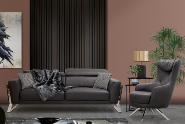 Sedia in pelle nera poltrona da salotto di lusso in stile country angolo relax.
