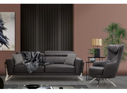 Sedia in pelle nera poltrona da salotto di lusso in stile country angolo relax.
