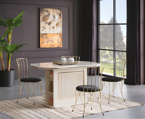 Tavolo da pranzo moderno in legno beige per sala da pranzo.