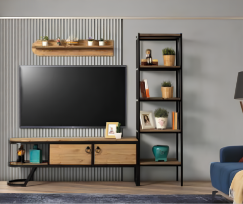 Set 3 pezzi: Soggiorno supporto TV scaffale per libri mobile basso RTV legno marrone.