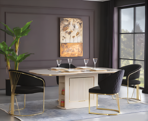 Sedia imbottita da sala da pranzo in legno nero moderno oro