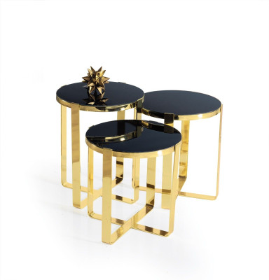 Gruppo di tavolini da caffè da salotto 3 pezzi tavolini dorati.