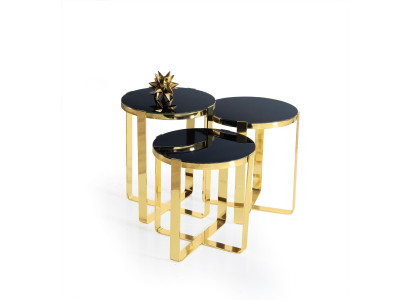 Gruppo di tavolini da caffè da salotto 3 pezzi tavolini dorati.