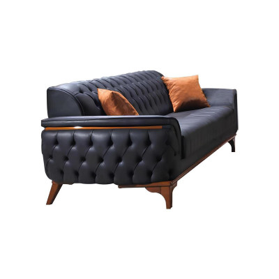 Nero-arancione Chesterfield set di divani soggiorno divano poltrone 4 pezzi.