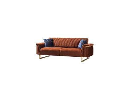 Blu-arancione set divano soggiorno in tessuto design, mobili moderni 2 pezzi.