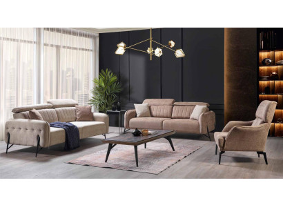 Soggiorno beige Tre posti Moderno Set di divani in tessuto Mobili di lusso  Salotto beige Tre posti Moderno Set di divani in tessuto Mobili di lusso