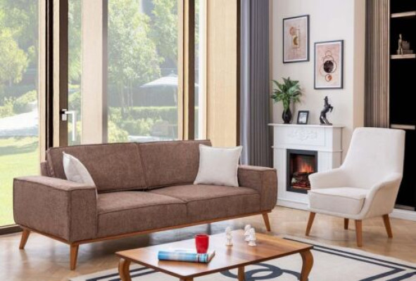Soggiorno Set 3 posti beige con lussuosa poltrona bianca 2 pezzi